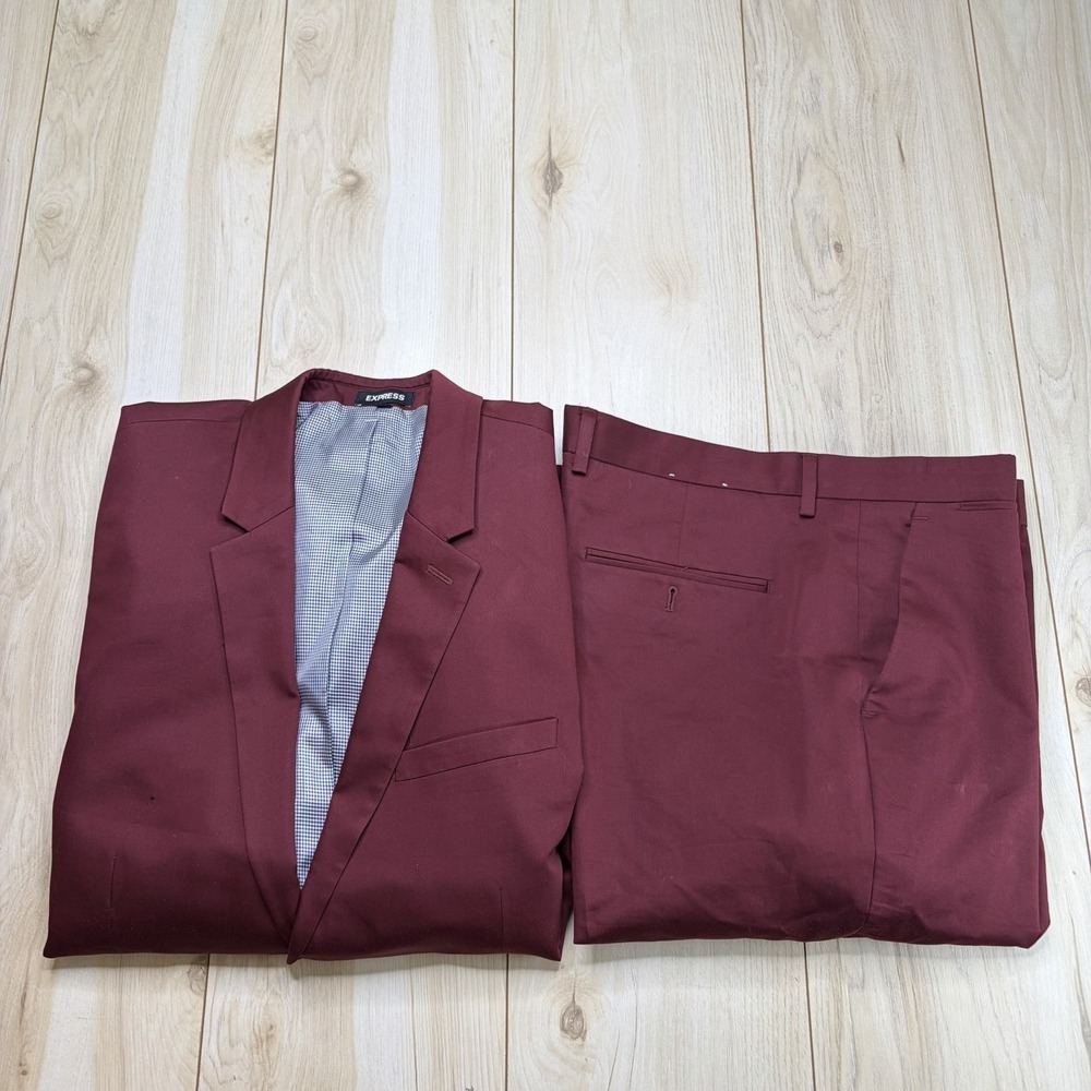 Express Men's Stretch Extra Slim Suit Cotton Maroon Blazer Pants 46R W: 36x30